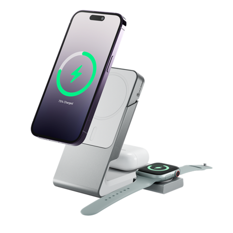 ALOGIC Matrix 3-i-1 MagSafe laddare med Apple Watch laddare och skrivbords docka - Vit ALOGIC Matrix 3-i-1 MagSafe laddare