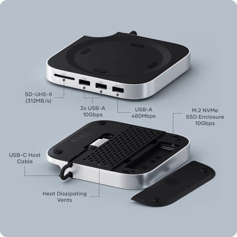 Satechi Mac mini M4 Stand & Hub med M.2 NVMe SSD-plats Dockningsstation Mac mini M4 Stand & Hub med M.2 NVMe SSD| Mac Mini M4 dockningsstation