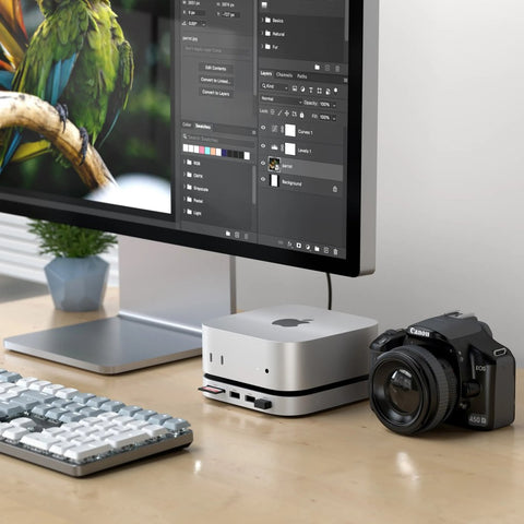 Satechi Mac mini M4 Stand & Hub med M.2 NVMe SSD-plats Dockningsstation Mac mini M4 Stand & Hub med M.2 NVMe SSD| Mac Mini M4 dockningsstation