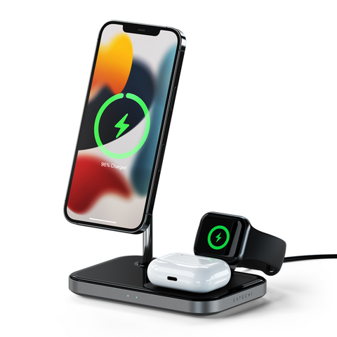 Satechi Magnetisk 3-i-1 trådlöst laddningsstativ Batteri Powerbank med inbyggd Qi-laddning och power bank apple watch